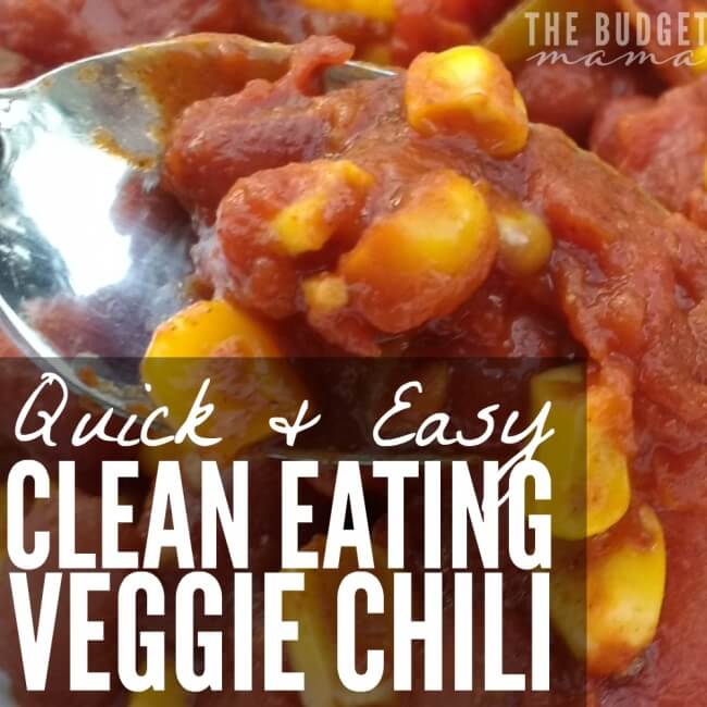 Our family loves chili and this recipe is super quick and easy to make. This clean eating veggie chili recipe contains no meat and is the perfect recipe for those chili fall nights!