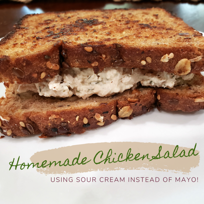 This easy to make homemade chicken salad recipe is sure to please your family this summer! This recipe uses no mayo so it's super healthy and versatile!